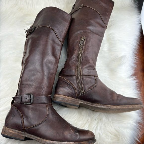FRYE TALL RIDING LEATHER BOOTS SIZE 8 WOMAN - Picture 1 of 16